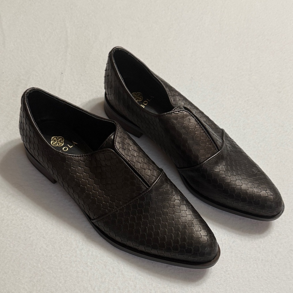 Isola Black Snake Embossed Loafers size 8M. Only worn once.